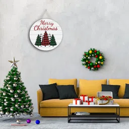 craftam MDF Merry Christmas Wall Hanging Round Decor Board (8 inch) Hanging Ornaments Pack of 1 image 4