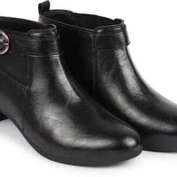 fausto Flared Heel Mid Ankle Classic Winter Buckle Strap Chelsea Boots For Women image 2