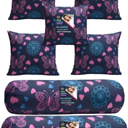 Microfibre Bolster Pack of 7 Geometric Cushion & 2 Bolster Set - Butterfly Print-image-70