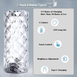 firmus Rose Diamond 3Color Changing Night Light USB Rechargeable LED with Touch Control Night Lamp image 2