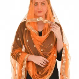 youthquake Net Embellished Orange Women Dupatta-picture-17