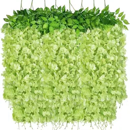 well art gallery Artificial Fake Wisteria Vine Ratta Garland Silk Home Party Wedding Decor Green Green Westeria Artificial Flower image 2