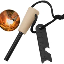 edust Friendly Wood Handle Flint fire starter Sparking Ferrocerium Magnesium Rod Flint Fire Starter Striker Included image 2