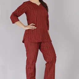 ayush textiles Women Top & Pyjama Set Maroon Printed image 3