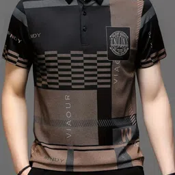 tazo Men Solid Polo Neck Cotton Blend Black T-Shirt-picture-20