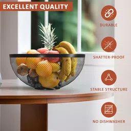 homestic 6 Pcs Metal Mesh Fruits & Vegetables Basket Bowl | Black & Pink Iron Fruit & Vegetable Basket image 4