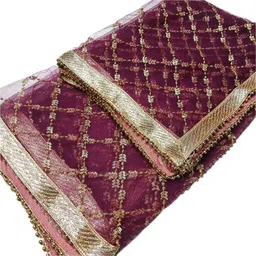 kamya fashion Net Embroidered Purple Women Dupatta image 4