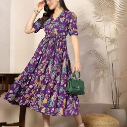 zwerlon Printed Polyester Stitched Flared/A-line Gown image 3