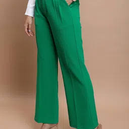 tokyo talkies Women Regular Fit Green Cotton Blend Trousers image 4