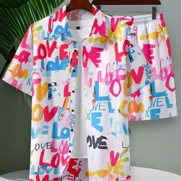 glori star Men Night Suit Set Pink Printed-picture-12