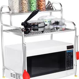 flipkart smartbuy Utensil Kitchen Rack Microwave Stand Kitchen Counter Shelf Organizer, Microwave Oven Rack, 2 Tiers Steel image 4