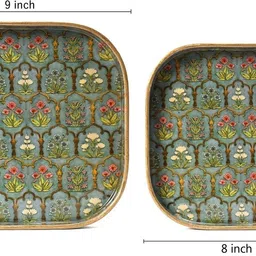 duli Set of 2 Jharoka Design Serving Tray for Festive Gifts 9x9 & 8x8 Inches Tray image 5