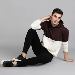 alan jones Men Full Sleeve Color Block Hooded Sweatshirt image 3