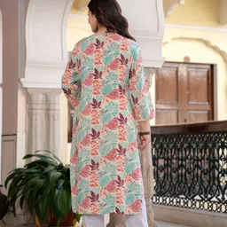 prisca Women Floral Print Viscose Rayon Straight Kurta image 3