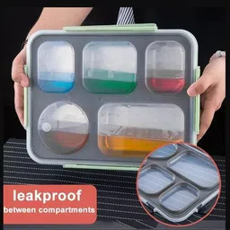 nijek store Stainless Steel 5Compartment Lunch Box Microwave Safe Big Size Tiffin for Adult 5 Containers Lunch Box image 2