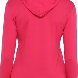 ap'pulse Women Solid Hooded Neck Pure Cotton Pink T-Shirt image 3