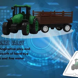 neoinsta shopping Medium size friction powered plastic tractor toy with trailer wagon behind image 4