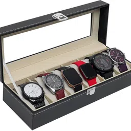 dioxit Watch Storage Box, 6 Watch Organiser Portable Travel Box with Glass Lid Watch Box image 3