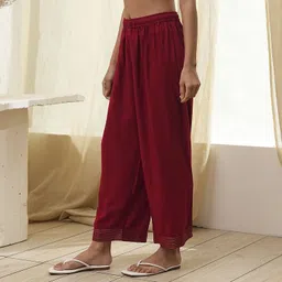 biba Women Regular Fit Red Viscose Rayon Trousers image 2