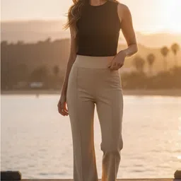 blacktail Women Comfort Fit Cream Polyester Trousers image 4