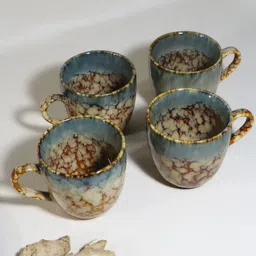 vistas Pack of 4 Ceramic Brown Marble Ceramic Tea Cup Set of 4, 200ml Each-picture-45