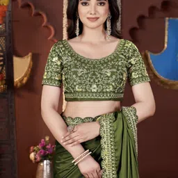 ontic lifestyle Embroidered Bollywood Georgette Saree image 4