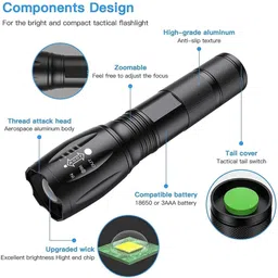 hometic Metal LED Torch Flashlight XML T6 Water Resistance Torch image 3