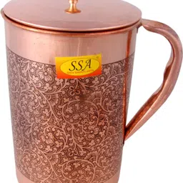 shivshakti arts Designer Eatching, Embossed Design Pure Copper Jug Glasses Set | Drinkware Set- ( Capacity - 1.8 Liter ) - 5 Pieces Set Jug Glass Set image 3