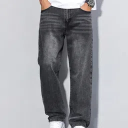denim look Men Relaxed Fit Mid Rise Dark Grey Jeans image 2