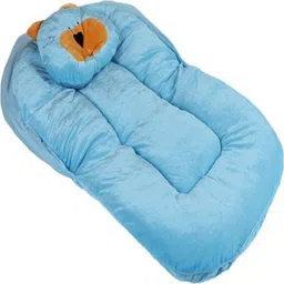 mummamia Kids Soft Velvet Fibre Filled Gaddi With Moswuito Net & Teddy Pillow Foldable Gaddi With Net Foldable image 2