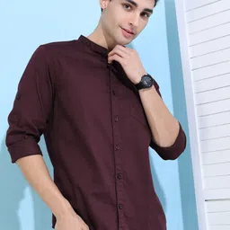 highlander Men Slim Fit Solid Mandarin Collar Casual Shirt-picture-18