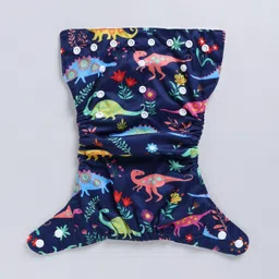 rbastic Reusable Cloth Diaper with Absorbent Insert White Base,Dinasour Print Blue image 2