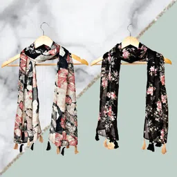 Floral Print Chiffon Women Multicolor Scarf, Stole, Fancy Scarf-image-37
