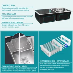 plantex High grade Stainless Steel Double Bowl Handmade Kitchen Sink with Accessories 304 Grade Stainless Steel Handmade Kitchen Sink With Drain Rack (37x18 Inches) Vessel Sink image 3