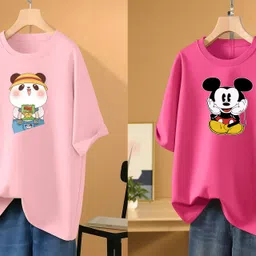 rapturous Pack of 2 Women Printed Round Neck Cotton Blend Pink T-Shirt-picture-20
