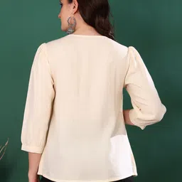 akiko Casual Regular Sleeves Embroidered Women White Top image 2