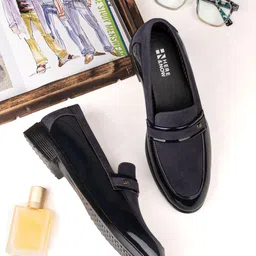 here&now Blue Patent Suede Slip-ons Loafers For Men-picture-11