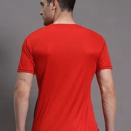 inktees Men Solid Round Neck Polyester Red T-Shirt image 2
