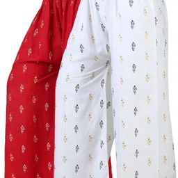 areeba collection Pack of 2 Women Loose Fit Red, White Viscose Rayon Trousers-picture-11