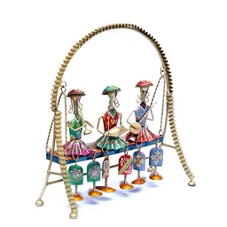craft tree Multicolour Metal Lady Musician Jhula Figurine image 4