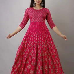 ftdiva Printed Cotton Rayon Stitched Anarkali Gown-picture-13
