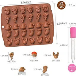 hussaini mart Silicone Chocolate Mould Skytail 30-Cavity Christmas Mini Candy Mold with 1 Dropper Chocolate Mold Santa Reindeer Cane Shape Gummy Gifts Cookie Biscuit Christmas Party Treats Cake Cupcake Decoration Ice Cube Jelly Wax Melts image 2