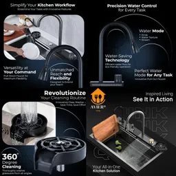 avier 304 SS Kitchen Sink Set with Pull Out Faucet & Accessories 30x18x9 inch Waterfall 304 SS Kitchen Sink Set with Pull Out Faucet & Accessories Vessel Sink image 2