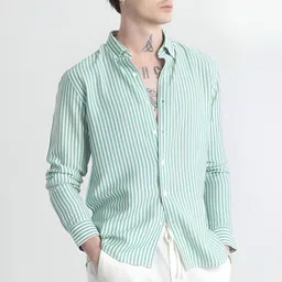 rodeiz Men Slim Fit Striped Spread Collar Casual Shirt-picture-16