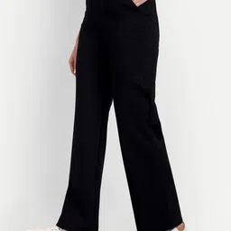 next one Women Loose Fit Black Lycra Blend Trousers image 1