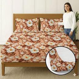 home stylish Cotton Double Fitted (Elastic) 140 TC Floral Bedsheet-picture-44