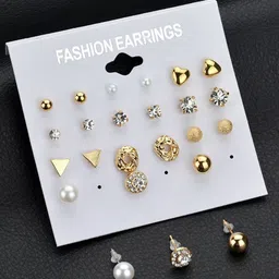 vembley Combo of 12 Pair Golden Studded Pearl Stud Earrings For Women and Girls Alloy Stud Earring-picture-27