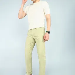allen solly Men Regular Fit Beige Cotton Blend Trousers image 2