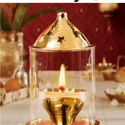 sanskaari Diya for Puja Gold Lamp Tea Light Holder Akhand Aarti Diya For Diwali Puja Brass Table Diya-picture-14