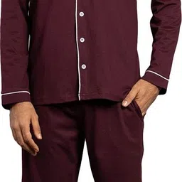 nite flite Men Top & Pyjama Set Maroon Solid image 1